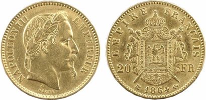 null France, Second Empire, 20 francs tête laurée, 1864 Strasbourg

A/NAPOLEON III...