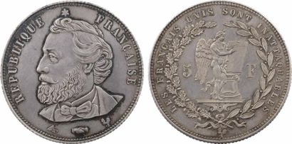 null France, Gvt de Défense nationale, essai de 5 francs Gambetta en argent, s.d....