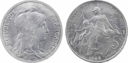 null France, IIIe République, essai de 5 centimes Daniel-Dupuis, aluminium, 1908...