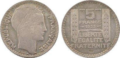 null France, IIIe République, essai de 5 francs Turin au cartouche, 1933 Paris

A/REPUBLIQVE...