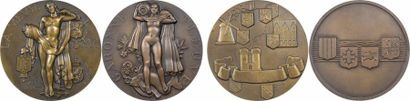 null Fleuves : lot de 2 médailles de fleuves, la Garonne et la Meuse, par Renard,...