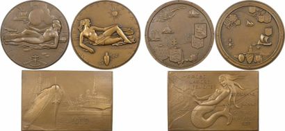 null Monde maritime : lot de 3 médailles, la Manche, la Méditerranée et l'aménagement...