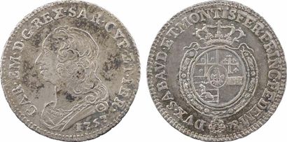 null Savoie (duché de), Charles Emmanuel III, huitième d'écu neuf, 1757 Turin

A/CAR....