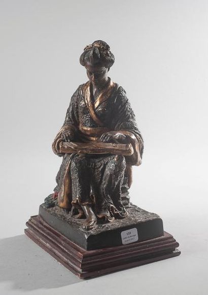 null Joueuse d'instrument japonais

Bronze patiné et doré

Travail, vers 1900