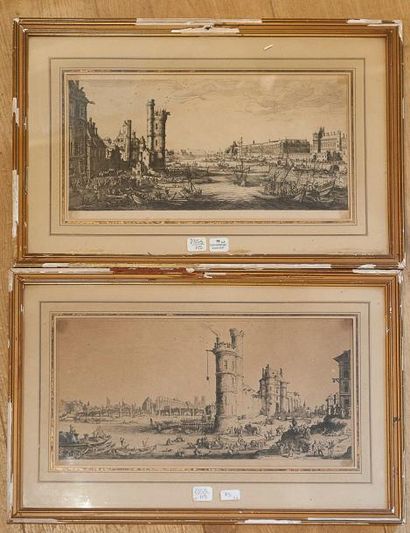 null D'après Callot " la tour de nesle", deux gravures. 16,5 x 32 cm et 16,5 x 33...