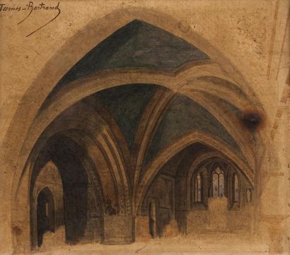 null JAMES BERTRAND (LYON 1823 – ORSAY 1887) 

Intérieur d’église 

Huile sur papier,...