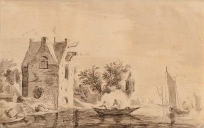 null ATTRIBUE A JACOB VAN RUISDAEL (1628 – 1682) 

Paysage à la chaumière près d’une...