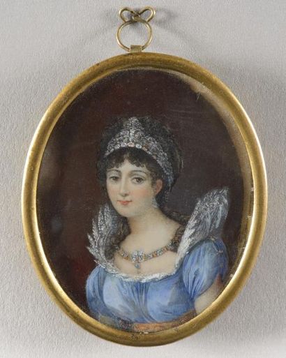 null Ecole française, circa 1810.

CAROLINE MURAT

Figurée en buste et en miniature,...