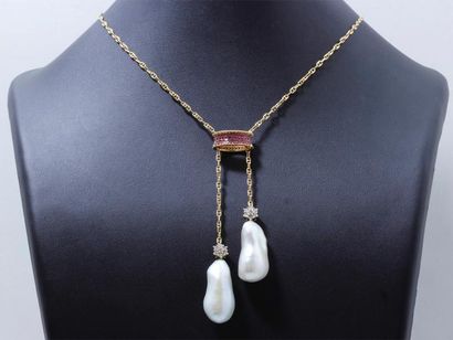 null Collier négligé en or 750 millièmes retenant 2 perles de culture baroques en...