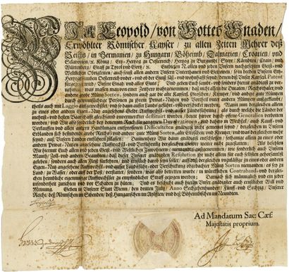 LÉOPOLD 1er [Vienne, 1640 - id., 1705], empereur d'Allemagne Pièce signée. 1665 ;...