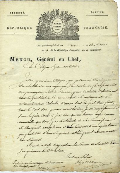 MENOU Abdallah Jacques-François de Boussay, baron de [Boussay, 1750 - Venise, 1810],...