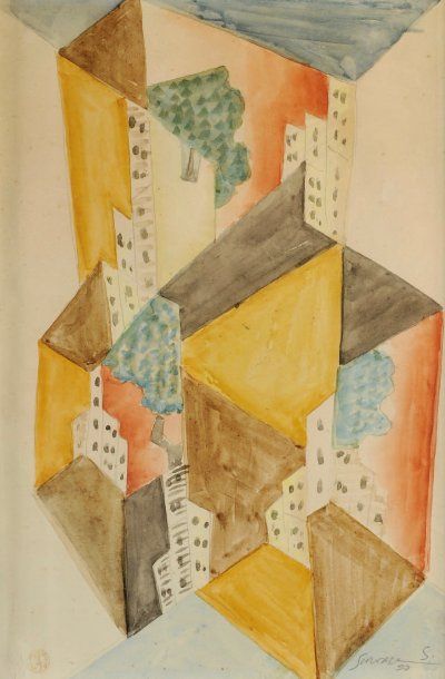 Léopold SURVAGE (1879-1968) Ville Aquarelle sur papier Signée en bas à droite 30...