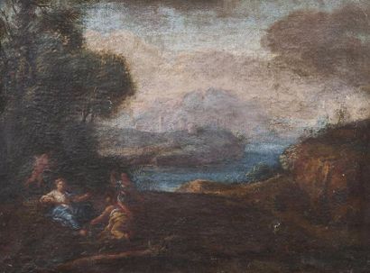 null Ecole ROMAINE vers 1680 

Paysage mythologique 

Toile 

35 x 48 cm 

(usur...