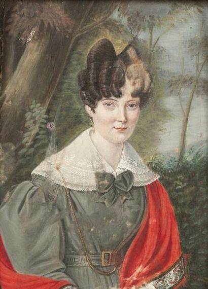 null Ecole FRANCAISE vers 1820 

Portrait présumé de Caroline Coüy 

Miniature à...