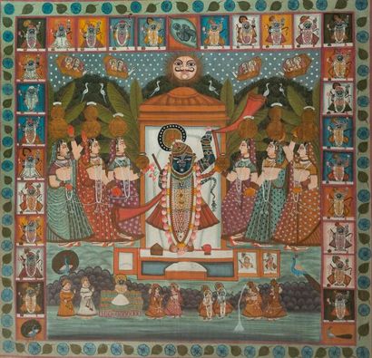 null PICHWAI (peinture sur tissu) représentant Sri Natiji, une forme de Krishna....