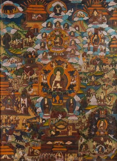 null THANGKA représentant les épisodes de la vie de Bouddha.

Art himalayen, style...