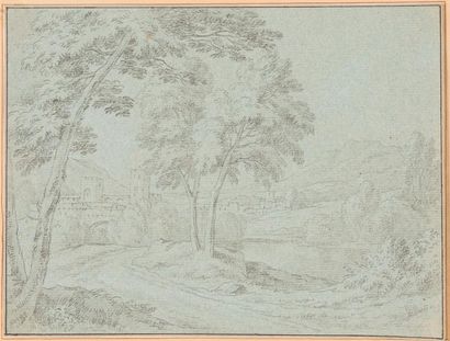 null Lot de deux dessins :

ATTRIBUE A JAN VAN HUYSUM (1682 – 1749)

Paysage aux...