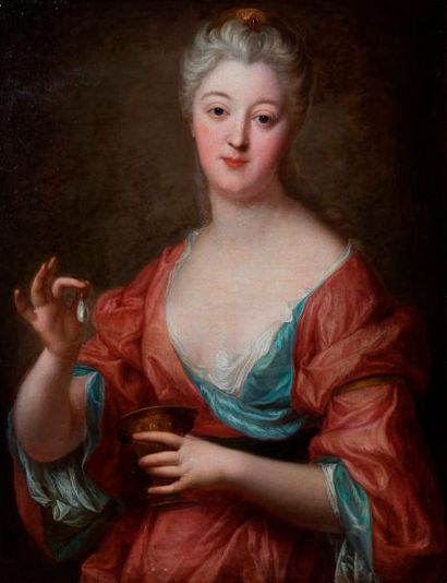 null ATTRIBUE A MARIANNE LOIR 

(PARIS VERS 1715 – 1769)

Portrait de femme en Cléopâtre

Toile

82...