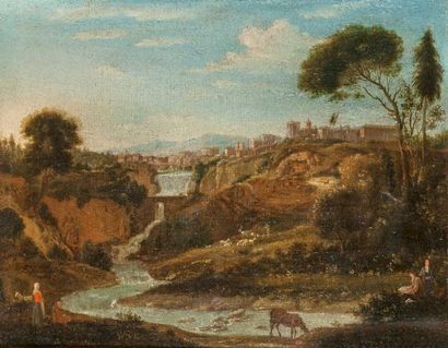 null ATTRIBUE A GASPARE VAN WITTEL 

(1653 – 1736) 

Artiste dans un paysage de Tivoli...