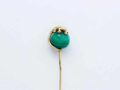 null Épingle à chapeau en or 750 millièmes décorée d'une boule de malachite décorée...
