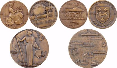 null Marine : lot de 3 médailles de la Compagnie Générale Transatlantique (C.G.T.),...