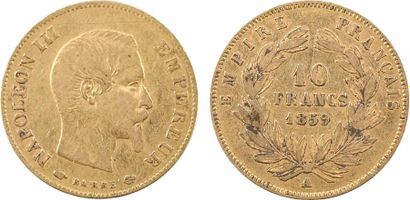 null Second Empire, 10 francs tête nue, grand module, 1859 Paris





A/NAPOLEON...