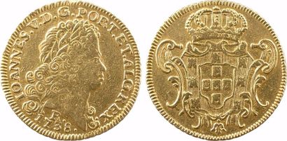 null Brésil, Jean V, 4 escudos or ou 6400 reis, 1738 Rio de Janeiro





A/IOANNES....