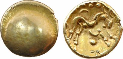 Ambiani, statère d'or uniface, classe II, c.60-50 av. J.-C. A/Anépigraphe Droit lisse...