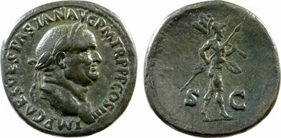 Vespasien, sesterce, Rome, 71 A/IMP CAES VESPASIAN AVG P M TR P P P COS III Tête...