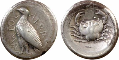 Sicile, tétradrachme, Agrigente, c.465-446 av. J.-C. A/AKRA[C]/ ANTOS (rétrograde)...