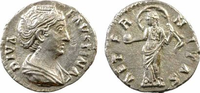 Divine Faustine, denier, Rome, après 141 A/DIVA FAVSTINA Buste drapé à droite, les...