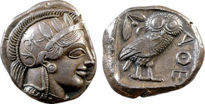 Attique, tétradrachme, Athènes, c.480-400 av. J.-C. A/Anépigraphe Tête d'Athéna à...