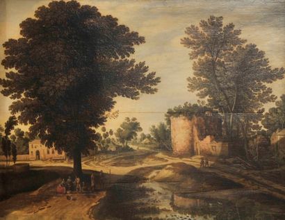 Willem Van NIEULANDT (Anvers 1584- Amsterdam 1635) Paysage près du ruisseau à l'entrée...
