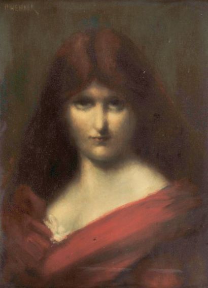 Jean-Jacques HENNER (1829-1905) Portrait de femme en buste Huile sur panneau. Signée...