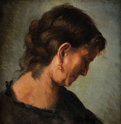 Fernand CORMON (1845-1924) Femme de profil à la boucle d'oreille Huile sur toile....