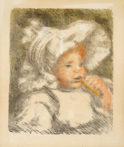 Auguste RENOIR L'enfant au biscuit (Delteil 31 ; Stella 31). Lithographie en couleurs...