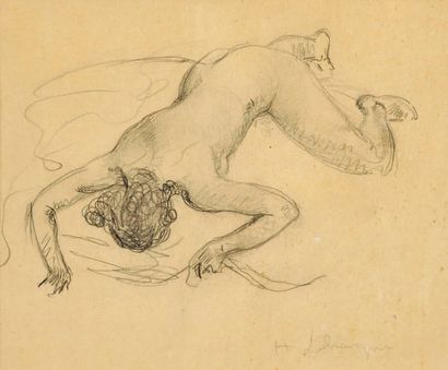 Henri LEBASQUE (1865-1937) Jeune femme étendue Crayon. Signé en bas à droite. 15...