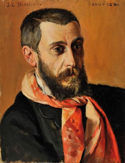 Jacques-Emile BLANCHE (1861-1942) Portrait de Edmond Maitre, 1881 Huile sur panneau....