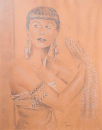 null B. HAMELIN 1952

Sur Gigi, portrait d’une élégante brune

Dessin aux trois crayons,...
