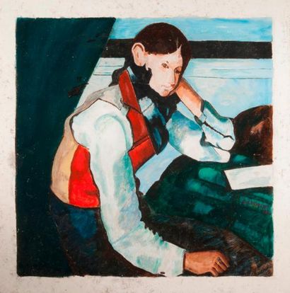 null SERGE CLEMENT

(NE EN 1933)

Jeune homme au gilet rouge; hommage à Cézanne

Panneau,...