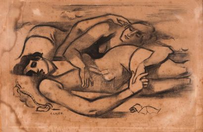 null D’après André LHOTE 

Les deux amies 

Gravure en noir. 

34 x 51 cm 

(En l’état)...