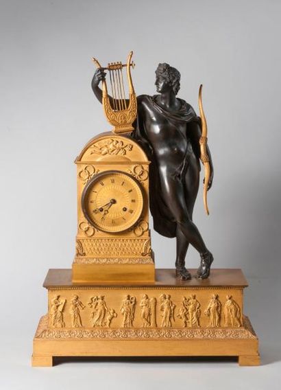 null PIERRE-PHILIPPE THOMIRE (1751-1843) Pendule en bronze ciselé, doré et à patine...