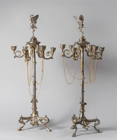 null AUGUSTE-MAXIMILIEN DELAFONTAINE 

(1813-1892)Paire de candélabres en bronze...