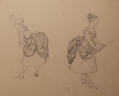 null JULES DIDIER (1831-1892) 

- Deux femmes en costume 

Crayon, monogrammé en...