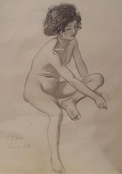 null JULES DIDIER (1831-1892) 

- Femme nue assise 

Crayon, signé en bas à gauche,...