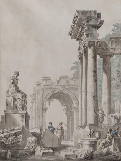 null PIERRE ANTOINE DEMACHY 

(PARIS 1723 – 1807) 

Promeneurs dans un temple en...