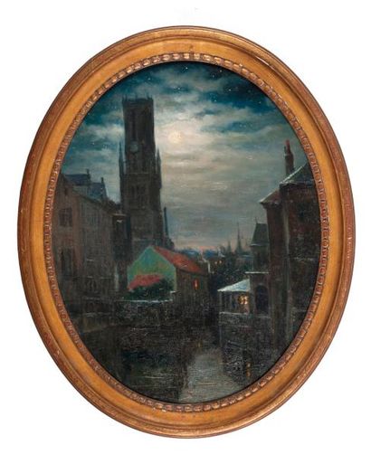 null ALBERT BAURE (1867-1930)

Bruges, le canal du Beffroi sous la lune

Toile ovale,...