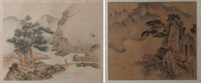 null Chine, dynastie Qing, XIXème siècle. Deux peintures sur papier avec cachets...