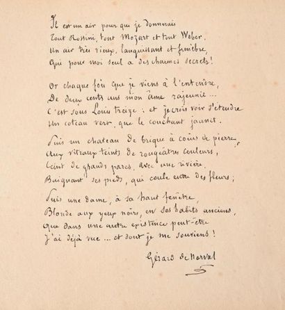 null NERVAL. Gérard de. Poème autographe. 1 page in-8 oblongue.

Célèbre poème «...