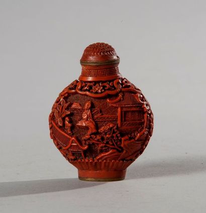 null Chine

XIXème ou XXème siècle

Flacon tabatière en laque rouge à décor de personnages

H...